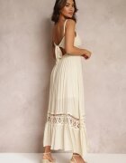 elsa.m by may Rochie Bej Cloche Maxi cu Volănaș și Dantelă Luluma