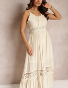 elsa.m by may Rochie Bej Cloche Maxi cu Volănaș și Dantelă Luluma