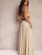 elsa.m by may Rochie Bej Cloș din Viscoză cu Legătură și Decupaje Kailen