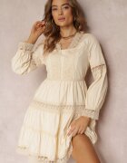 elsa.m by may Rochie bej cloș mini cu decolteu decorativ cu dantelă Eudovana