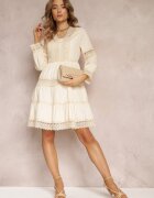 elsa.m by may Rochie bej cloș mini cu decolteu decorativ cu dantelă Eudovana