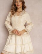 elsa.m by may Rochie bej cloș mini cu decolteu decorativ cu dantelă Eudovana