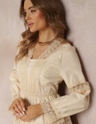elsa.m by may Rochie bej cloș mini cu decolteu decorativ cu dantelă Eudovana