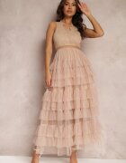 elsa.m by may Rochie Bej Coctail cu top din dantelă și fustă evazată din tiul Venisa