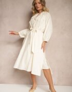 elsa.m by may Rochie bej cu curea Boho din bumbac decorată cu broderie Gonalin