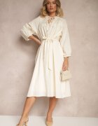 elsa.m by may Rochie bej cu curea Boho din bumbac decorată cu broderie Gonalin