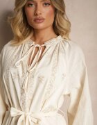 elsa.m by may Rochie bej cu curea Boho din bumbac decorată cu broderie Gonalin