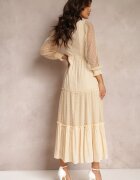 elsa.m by may Rochie Bej cu Mânecă Bufantă Decorată cu Inserații de Tul Laluna