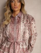 elsa.m by may Rochie Bej cu o croială evazată de cămașă din bumbac și curea Merichelle