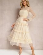 elsa.m by may Rochie bej de dantelă cloche cu volane Faberlla