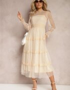 elsa.m by may Rochie bej de dantelă cloche cu volane Faberlla
