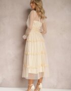 elsa.m by may Rochie bej de dantelă cloche cu volane Faberlla