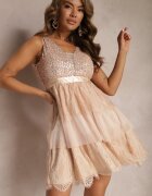 elsa.m by may Rochie Bej de tul Mini cu paiete Jophiela