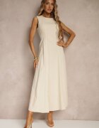 elsa.m by may Rochie Bej Deschis Cloche din Viscoză și Bumbac și cu Șliț pe Picior Saravisse