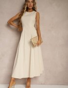elsa.m by may Rochie Bej Deschis Cloche din Viscoză și Bumbac și cu Șliț pe Picior Saravisse