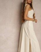 elsa.m by may Rochie Bej Deschis Cloche din Viscoză și Bumbac și cu Șliț pe Picior Saravisse