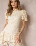elsa.m by may Rochie Bej deschis cu broderie din dantelă Paisley și mâneci bufante Briena