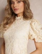 elsa.m by may Rochie Bej deschis cu broderie din dantelă Paisley și mâneci bufante Briena
