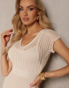 elsa.m by may Rochie Bej deschis cu mânecă scurtă cu finisaj ajurat cu jupă Werana