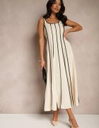 elsa.m by may Rochie bej deschis cu Vâscoză cu croi evazat cu dungi verticale Gonariel