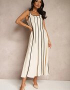 elsa.m by may Rochie bej deschis cu Vâscoză cu croi evazat cu dungi verticale Gonariel