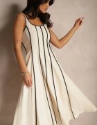 elsa.m by may Rochie bej deschis cu Vâscoză cu croi evazat cu dungi verticale Gonariel