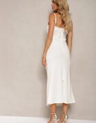 elsa.m by may Rochie Bej deschis de seară cu bretele cu choker în formă de trandafir și cu crăpătură Ervidia