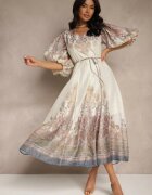 elsa.m by may Rochie Bej deschis Evazată din Viscoză cu cordon și Model Ornamental Redanira
