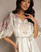 elsa.m by may Rochie Bej deschis Evazată din Viscoză cu cordon și Model Ornamental Redanira