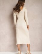 elsa.m by may Rochie bej deschis mulată decorată cu decupaj pe abdomen și cu zirconii Odia.