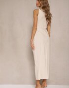 elsa.m by may Rochie Bej deschis Mulată din bumbac și viscoză cu șliț Tunaria