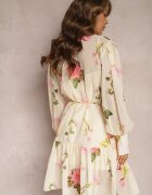 elsa.m by may Rochie bej deschis plisată midi cu imprimeu floral cu centură și nasturi Jazai