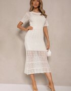 elsa.m by may Rochie Bej deschisă Cambrată din Viscoză cu Model Ajurat Anelvia