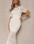 elsa.m by may Rochie Bej deschisă Cambrată din Viscoză cu Model Ajurat Anelvia