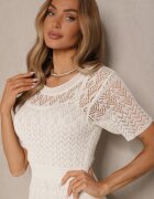 elsa.m by may Rochie Bej deschisă Cambrată din Viscoză cu Model Ajurat Anelvia