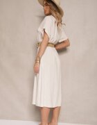 elsa.m by may Rochie bej din in și viscoză cu croială tip cămașă cu curea cu cataramă Eladlena