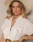 elsa.m by may Rochie bej din in și viscoză cu croială tip cămașă cu curea cu cataramă Eladlena