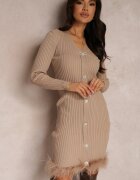 elsa.m by may Rochie Bej din Tricot Reiat cu Pene Euryleia