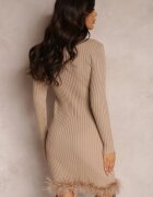 elsa.m by may Rochie Bej din Tricot Reiat cu Pene Euryleia