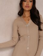 elsa.m by may Rochie Bej din Tricot Reiat cu Pene Euryleia