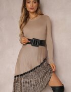 elsa.m by may Rochie Bej din Vâscoză cu Tiv Plisat Dellusha