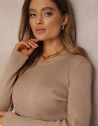 elsa.m by may Rochie Bej din Vâscoză cu Tiv Plisat Dellusha