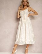 elsa.m by may Rochie bej evazată cu bretele cu curea din material decorată cu zirconii Torolia