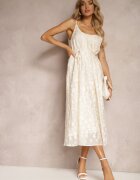 elsa.m by may Rochie bej evazată cu bretele cu curea din material decorată cu zirconii Torolia