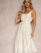 elsa.m by may Rochie bej evazată cu bretele cu curea din material decorată cu zirconii Torolia
