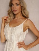 elsa.m by may Rochie bej evazată cu bretele cu curea din material decorată cu zirconii Torolia