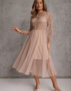 elsa.m by may Rochie bej evazată midi din tul cu dantelă Rislaine