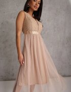 elsa.m by may Rochie Bej închis din tul evazată cu dantelă Phyvana