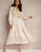elsa.m by may Rochie Bej Metalică cu Decolteu Decorativ și Curea Adyson