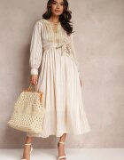 elsa.m by may Rochie Bej Metalică cu Decolteu Decorativ și Curea Adyson